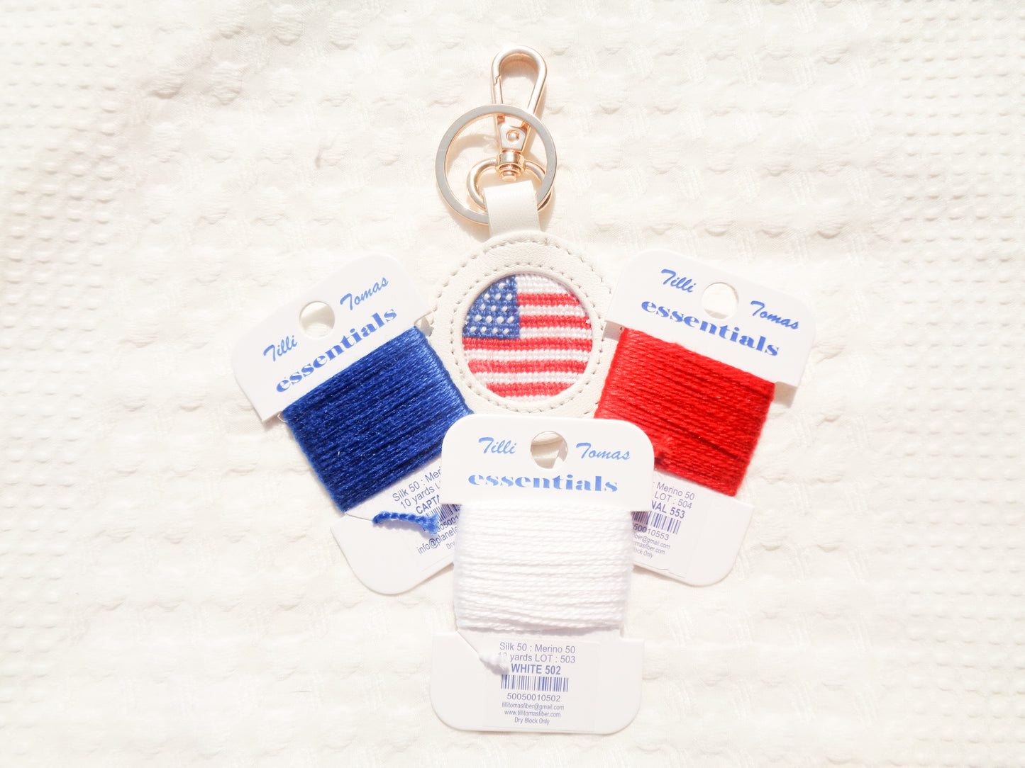 Full Needlepoint Kit - American Flag Bag Charm Fully Kitted with Self Finishing Tag