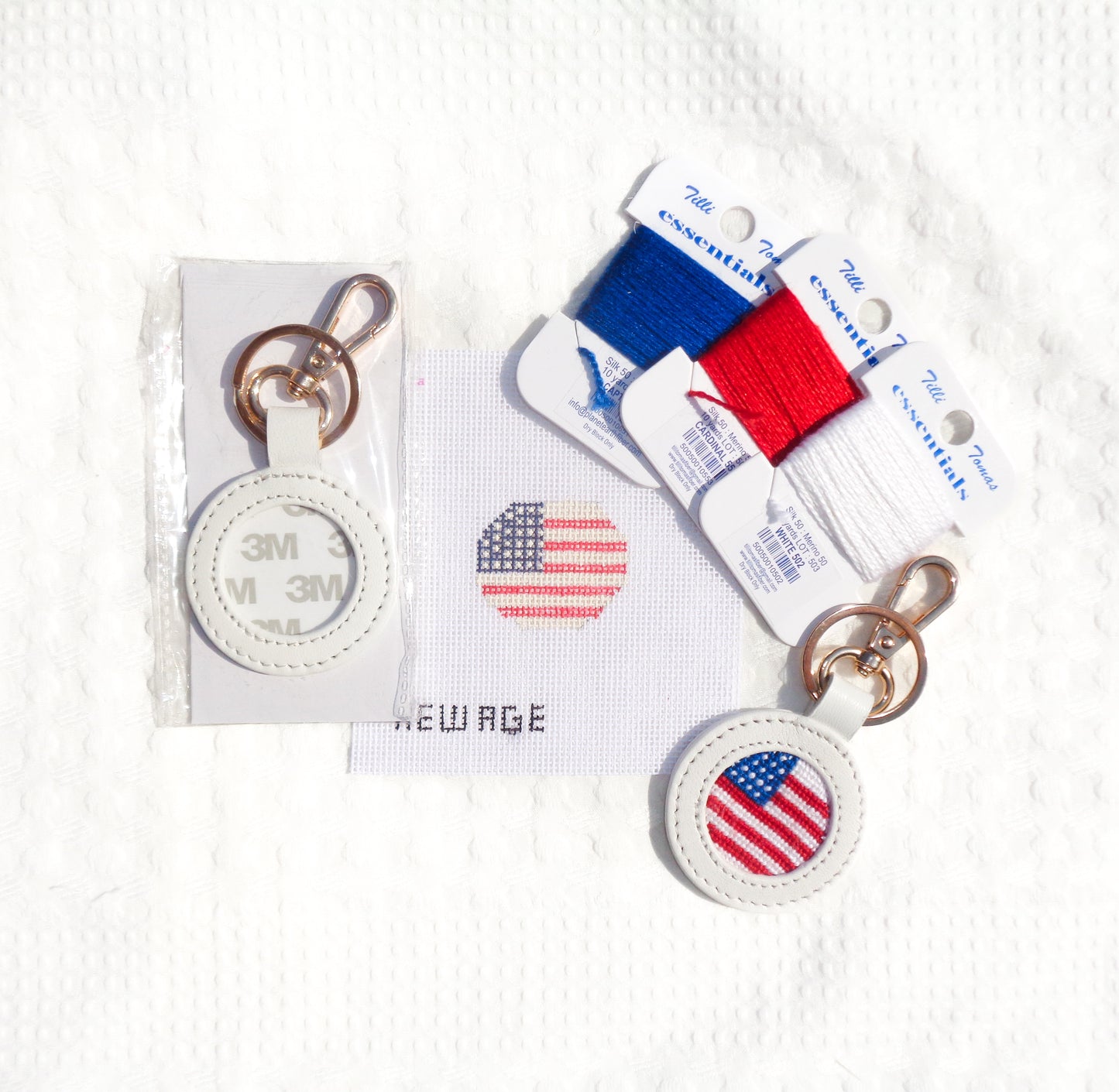 Full Needlepoint Kit - American Flag Bag Charm Fully Kitted with Self Finishing Tag