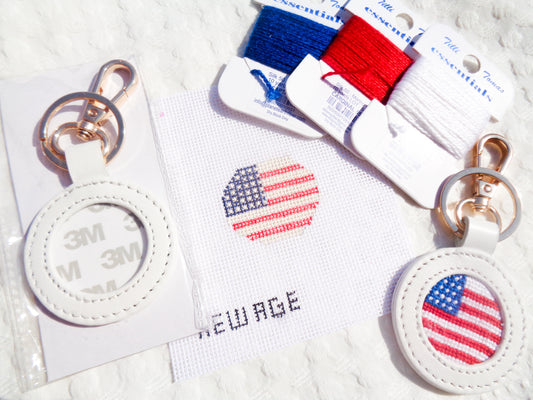 Full Needlepoint Kit - American Flag Bag Charm Fully Kitted with Self Finishing Tag