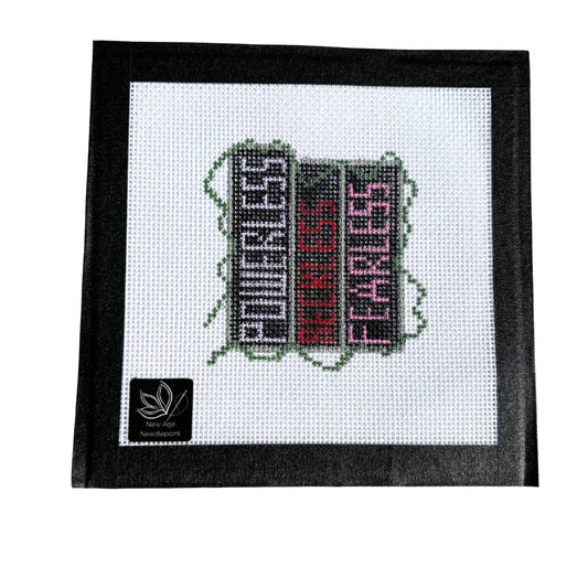 Handpainted Needlepoint Canvas - Powerless Trilogy Stack (Powerless, Reckless, Fearless) - 18 Mesh