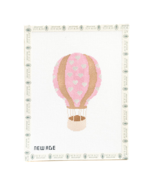 Pink Heart Hot Air Balloon Needlepoint Canvas