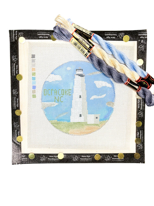 Ocracoke Lighthouse Needlepoint Canvas – 4” Round, 18 Mesh | Ocracoke NC Travel Round