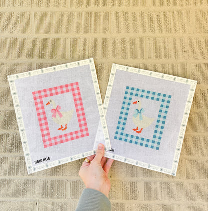 Gingham Blue Baby Goose Canvas