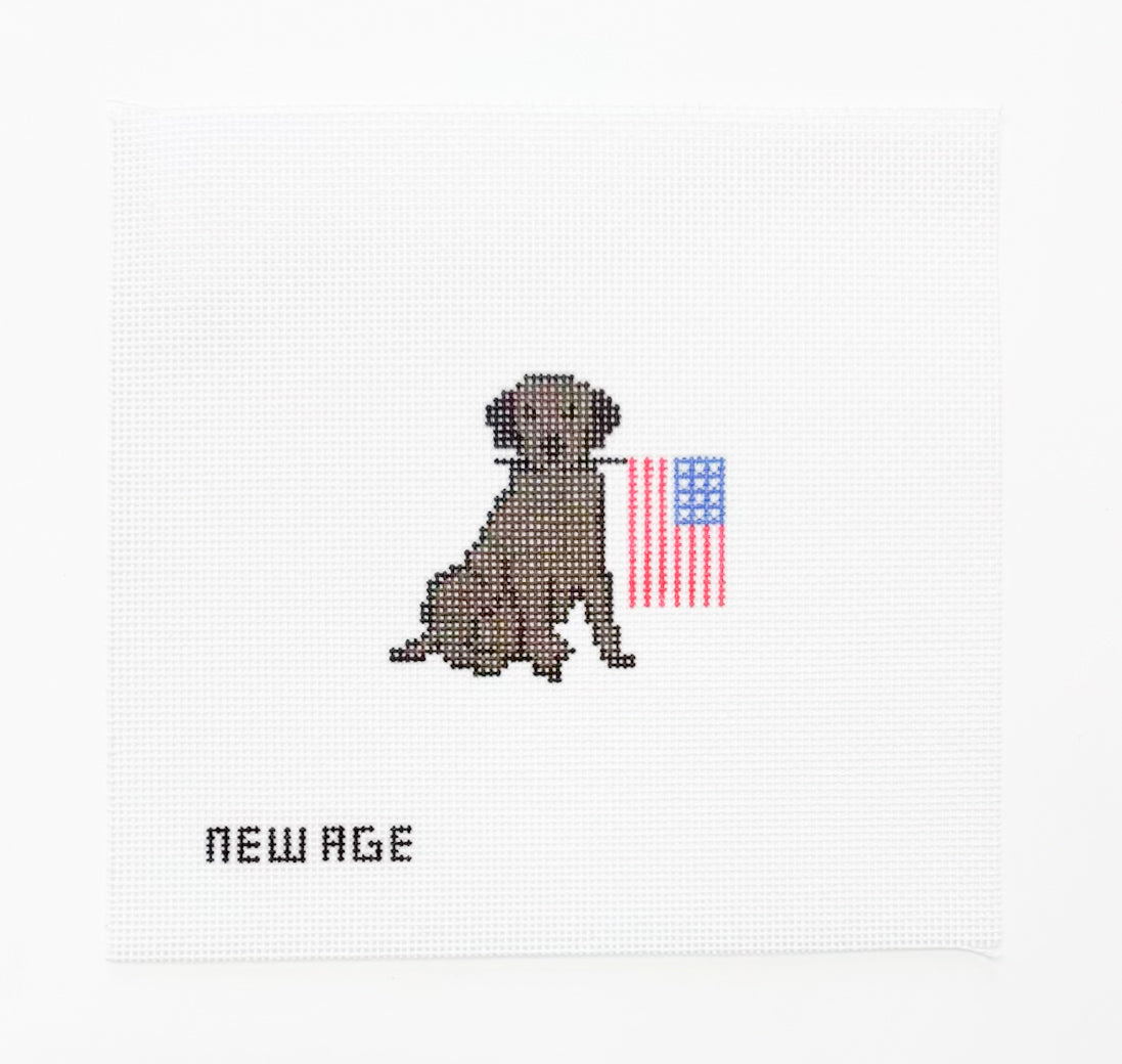 Chocolate Lab with American Flag Canvas