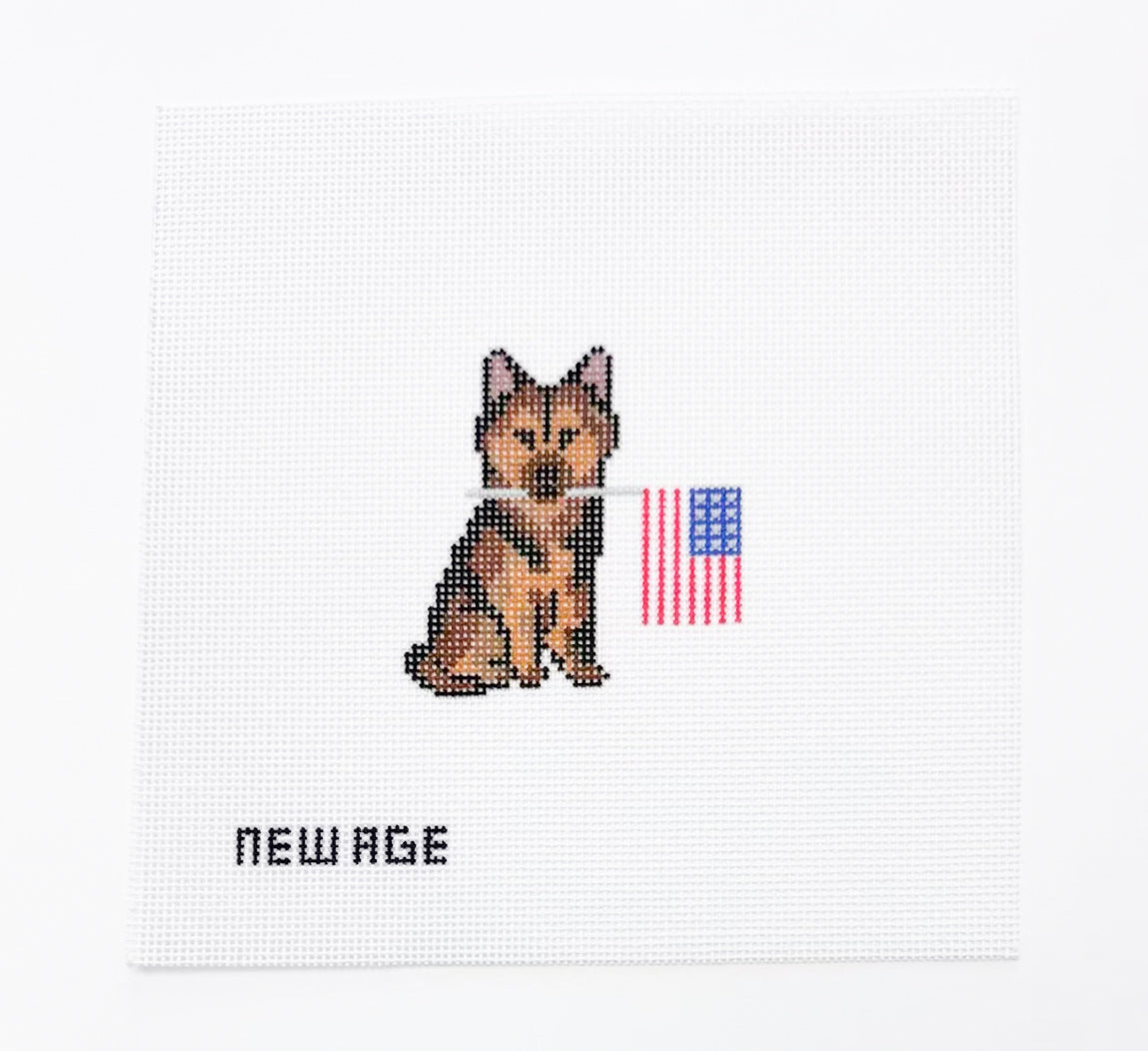 German Shepherd with American Flag Canvas