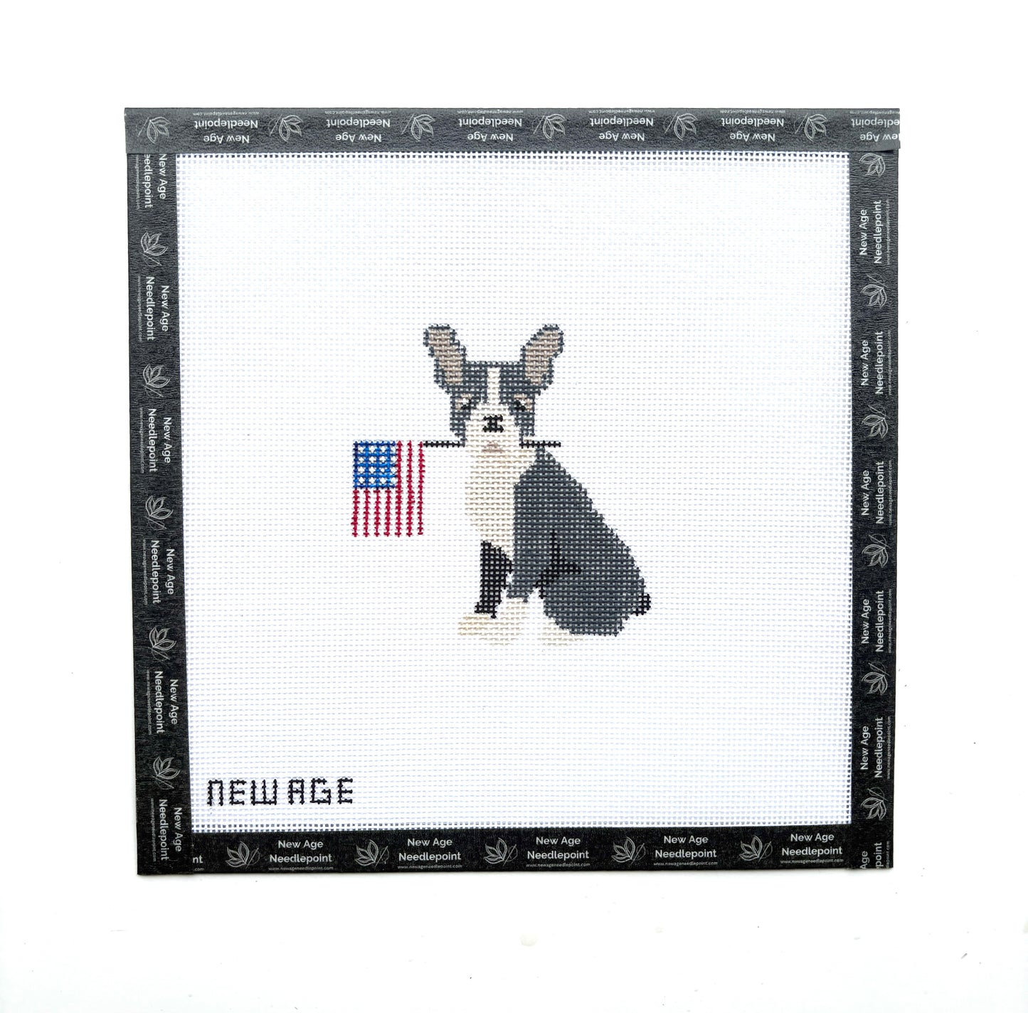 Boston Terrier with American Flag Needlepoint Canvas