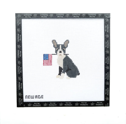 Boston Terrier with American Flag Needlepoint Canvas