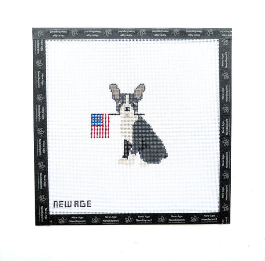 Boston Terrier with American Flag Needlepoint Canvas
