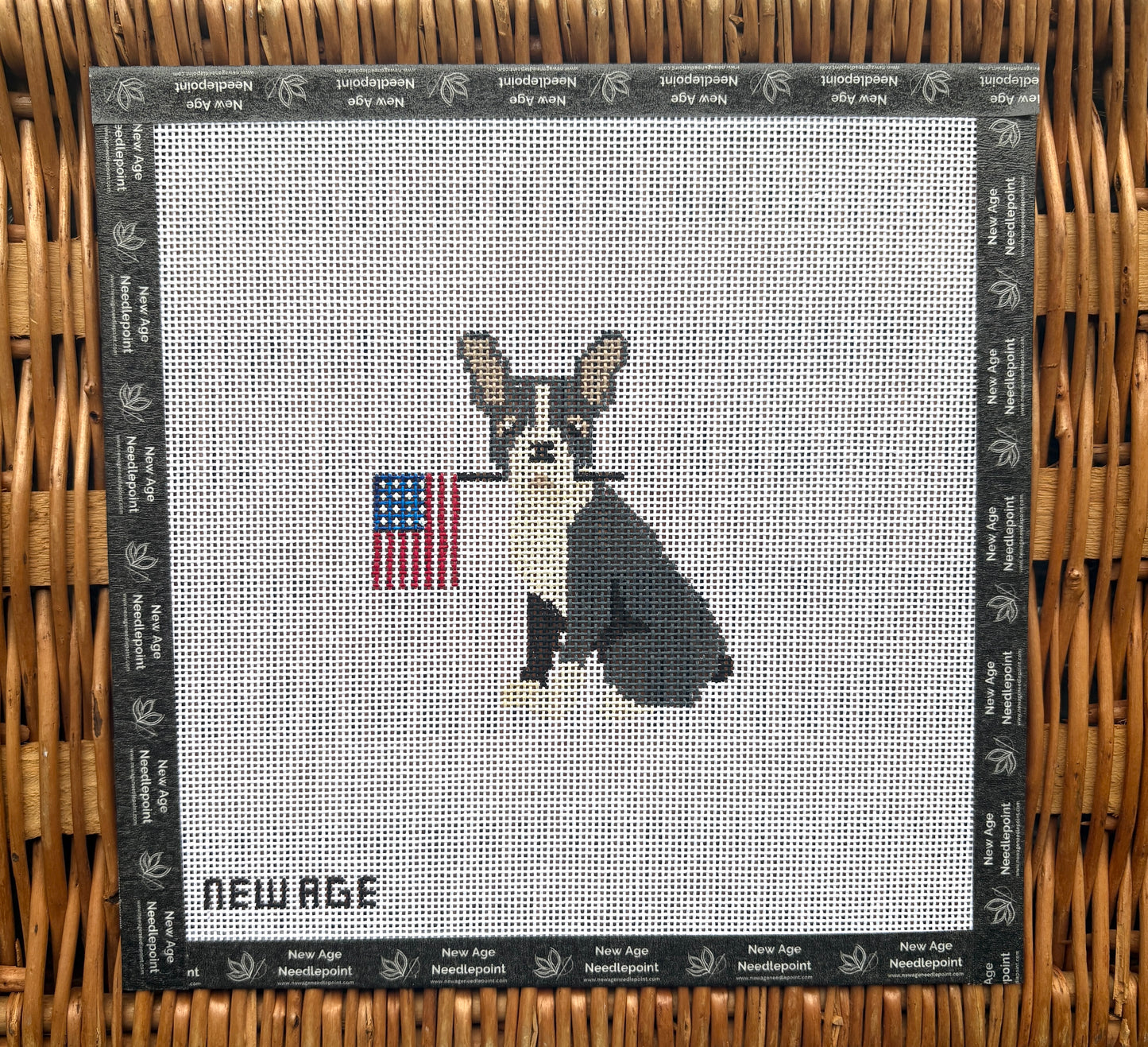 Boston Terrier with American Flag Needlepoint Canvas