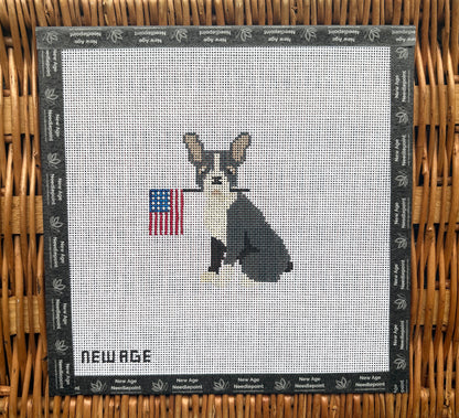 Boston Terrier with American Flag Needlepoint Canvas