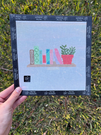 Bookshelf with Plants Canvas
